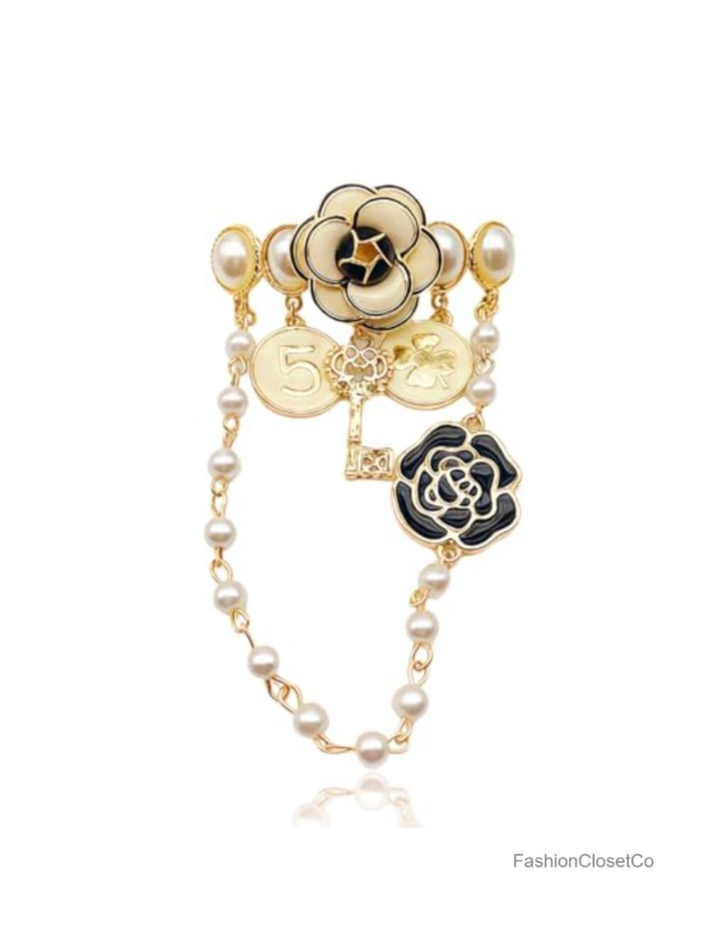 Pearl Dangle Chain Brooch Elegant Lapel Pin Vintage Jewelry for Women